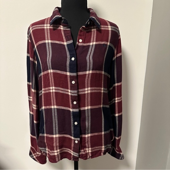 **TOMMY HILFIGER* Maroon x Navy Blue Plaid Shirt Size Medium - Picture 1 of 6